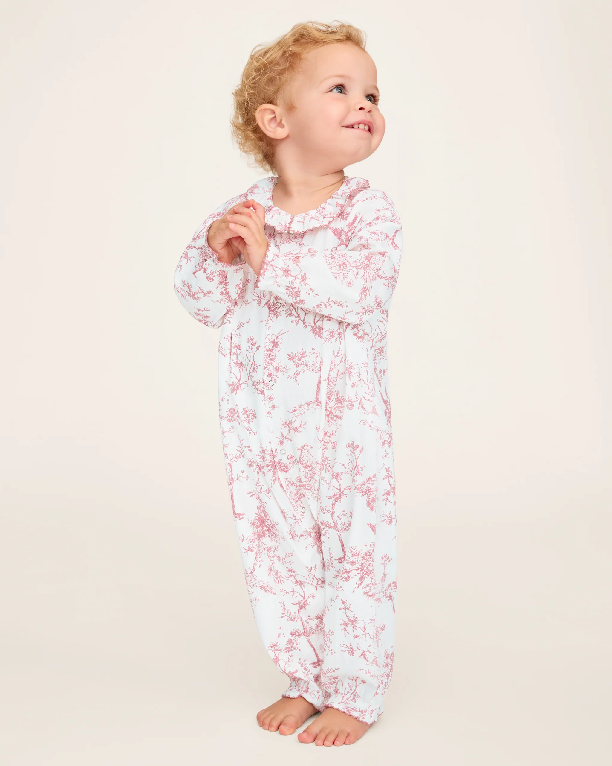 Baby's Twill Madeline Romper in Pink Timeless Toile | Petite Plume