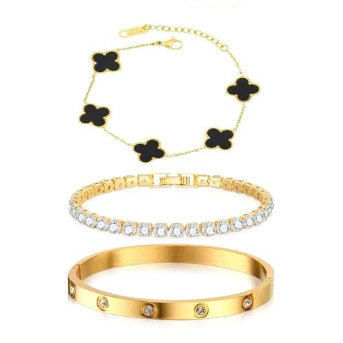 Gold Bracelets for Women-4Sets/3ets,18K Gold Plated Bracelet,Stainless Steel Bangle Bracelets Non... | Amazon (US)
