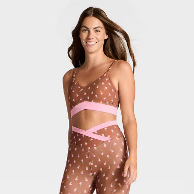 Women's Low Support Crossover Sports Bra - JoyLab™ Brown Floral M | Target