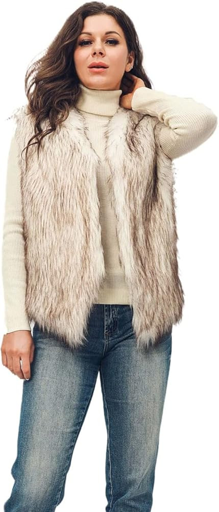 Simsly Sleeveless Faux Fur Vest Short Fur Vests Jacket Autumn Warm Faux Coat Waistcoat Outerwear ... | Amazon (US)