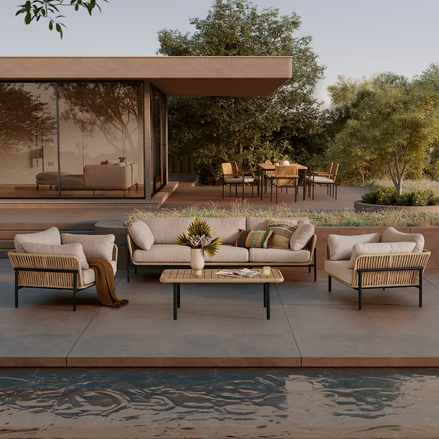 Sierra Outdoor Sofa, 2 Lounge Chairs & Coffee Table Set | Castlery | Castlery US