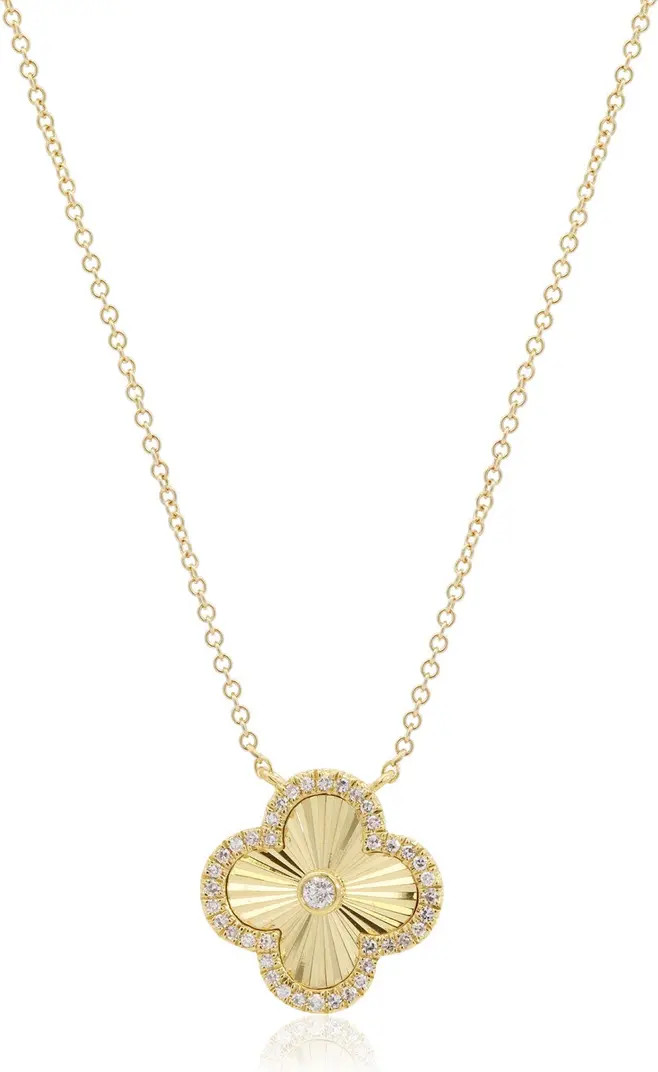 The Lovery Fine Jewelry Fluted Gold Diamond Accent Single Clover Necklace | Nordstrom | Nordstrom