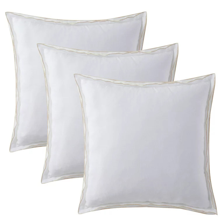 My Texas House Lexie 3-Pack White/Taupe Lexie Cotton Euro Sham Set, 24" x 24" | Walmart (US)
