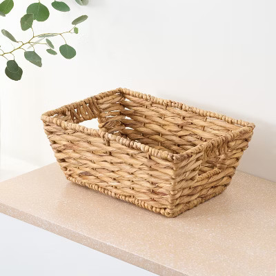 Racxily Water Hyacinth Woven Rectangular Brown Multi Use Kitchen and Bathroom Basket Set of 2 | Target