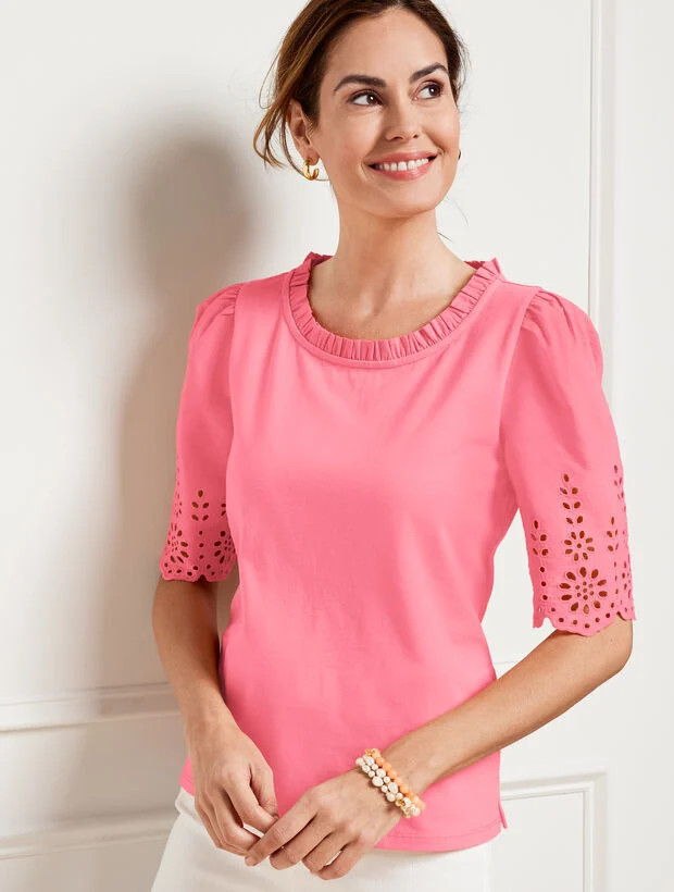 Eyelet Trim Knit Tee | Talbots