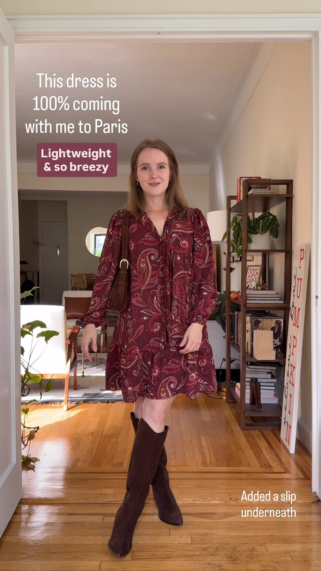 Fall long sleeve dress. Wearing xs petite. Runs relaxed fit size down if between. Layered with  slip underneath

#LTKSaleAlert #LTKPetite #LTKSeasonal