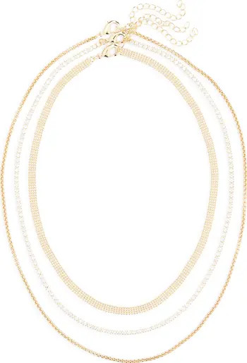 Set of 3 Mesh, Box Chain & Cubic Zirconia Tennis Necklaces | Nordstrom Rack