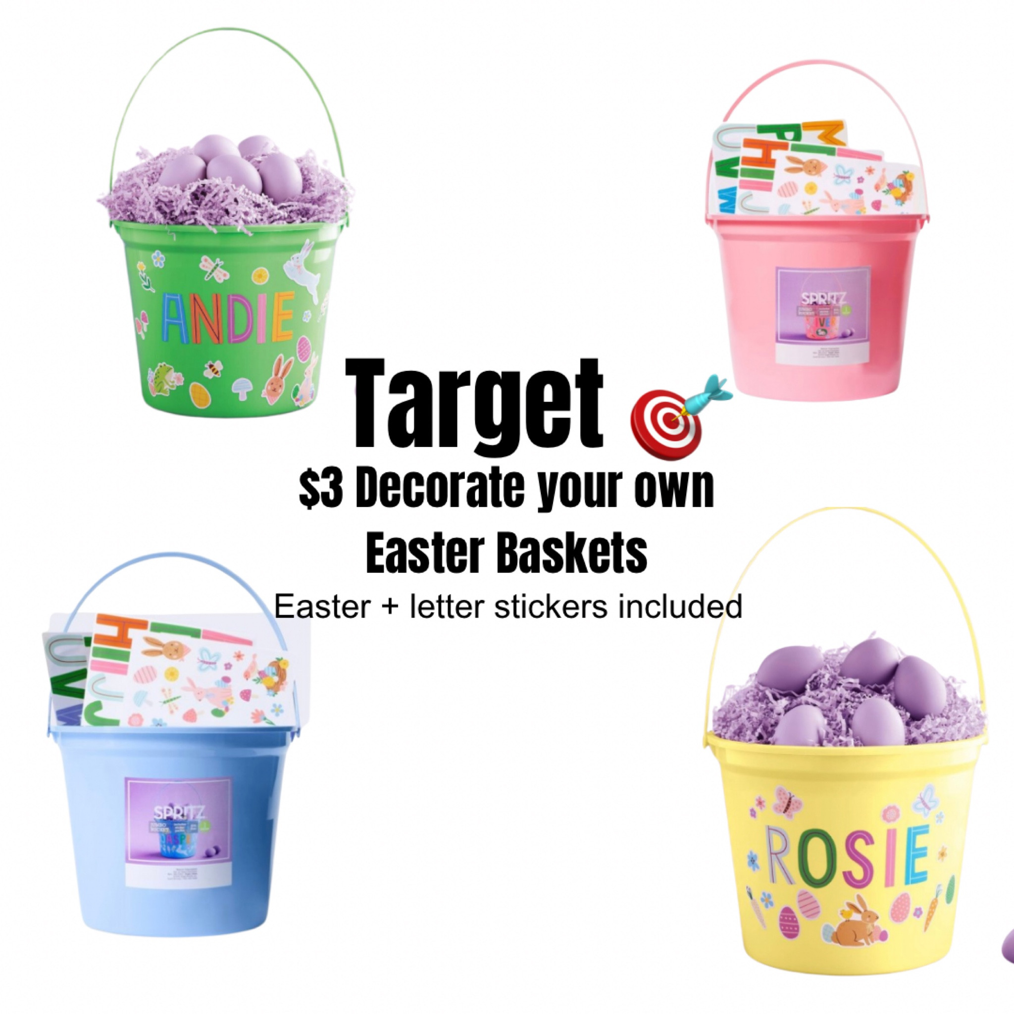 $3!!! What?! Good for Easter goodies or egg hunts! Includes Easter stickers & letter stickers for kids to add their names to the bucket. My kids loved decorating these & for $3 I don't care what if they break, get dirty, or fall apart! 

#LTKkids #LTKSpringSale #LTKfamily