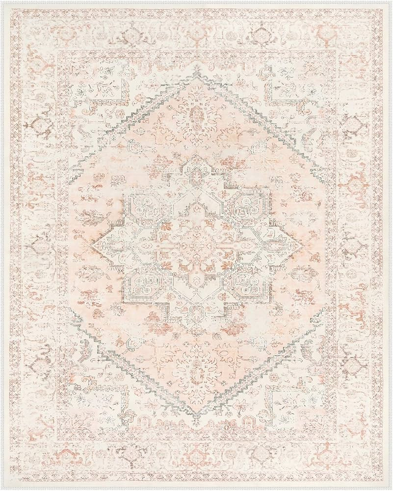 LIVEBOX Pink 10x14 Area Rug, Extra Large Vintage Area Rugs for Living Room Boho Soft Low Pile Non... | Amazon (US)