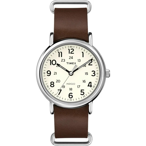Timex Weekender 40 Watch, Brown Double-Layered Leather Slip-Thru Strap | Walmart (US)