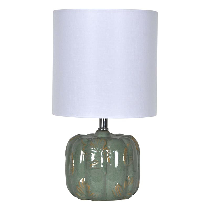 Green Ceramic Patterned Pumpkin Lamp, 14" | At Home