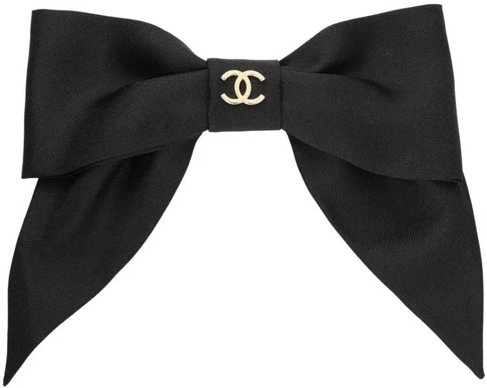 Designer Black Satin Bow Hair Clip with Gold Accent, Classic Oversized Style, Hair Accessory | Amazon (US)