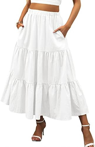 ANRABESS Women’s Summer Boho Flowy Swing Tiered A-Line Maxi Skirt 2026 Fashion Trendy Elastic W... | Amazon (US)