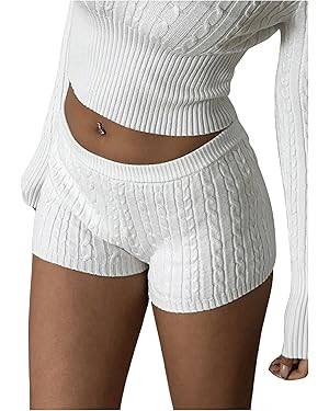 SweatyRocks Women's Low Rise Y2K Ribbed Sweater Shorts Slim Fit Casual Lounge Shorts | Amazon (US)
