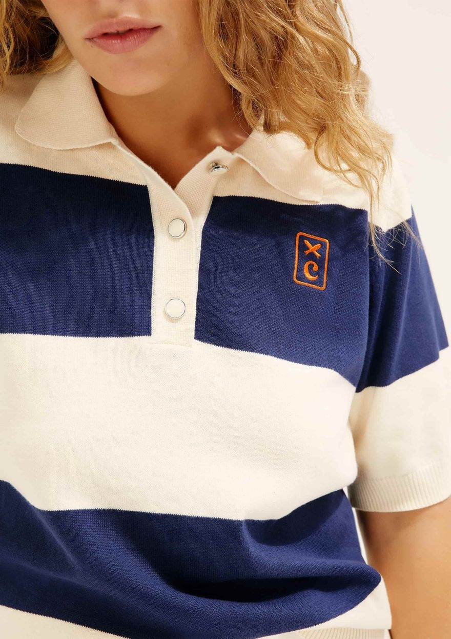 camisa polo listrada em tricô hering + cosmo - azul | Hering (BR)