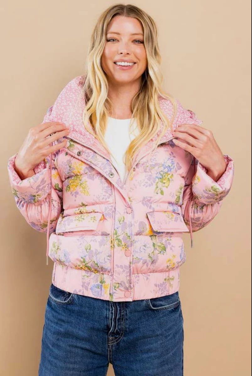 PREORDER 10/27 SHIP DATE FANCY IN LOVE PUFFER - PINK FLORAL MULTI | Ave + Liv Boutique