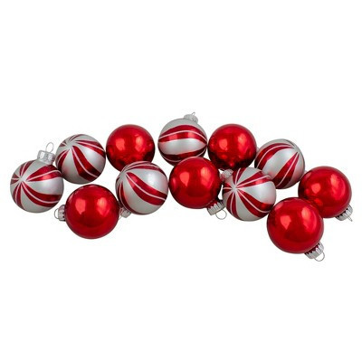 Northlight Swirl 2-Finish Christmas Glass Ball Ornaments - 1.75" (45mm) - Red and Silver - 12ct | Target