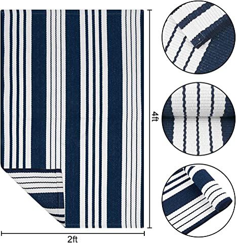 OJIA Entryway Rug 22 x 51 Inches, Machine Washable Front Door Mat Cotton Woven Blue and White Out... | Amazon (US)