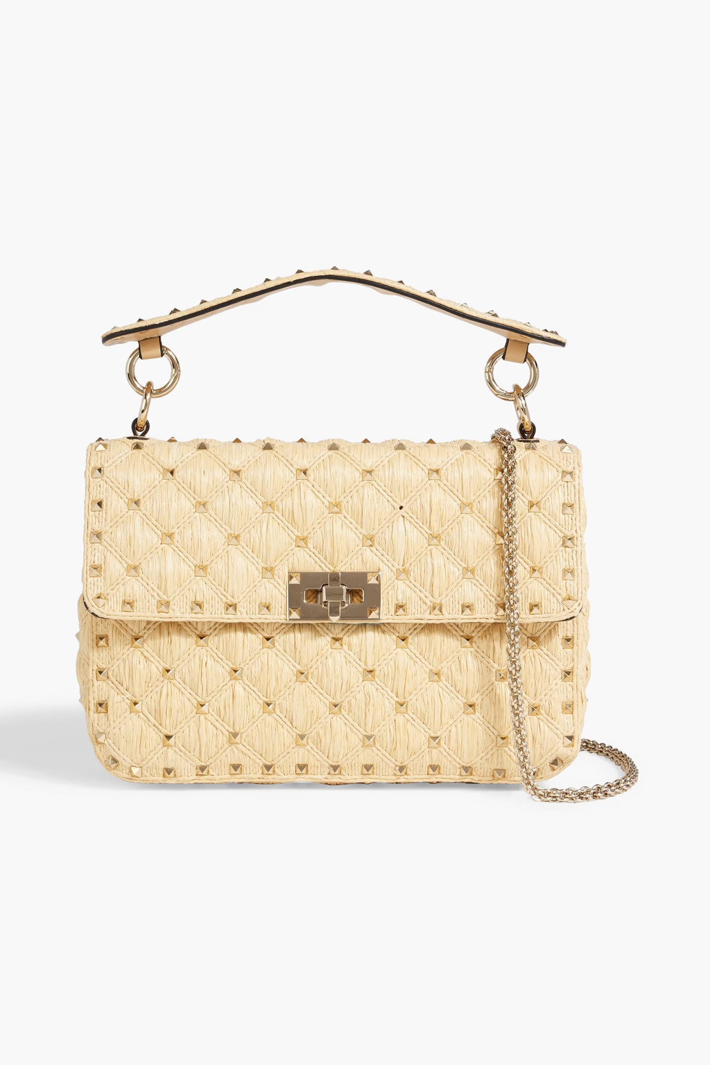 Rockstud Spike quilted raffia shoulder bag - neutral - One Size | The Outnet (US and CA)