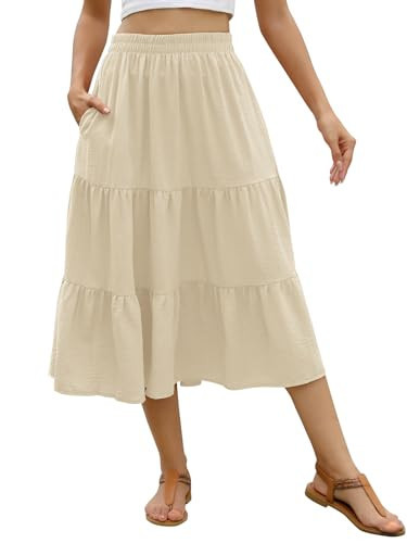 Lyrur White Skirt for Women Midi Length 2025 Fashion Trendy Summer Tiered Travel Skirts Spring Easter Outfits (L,9193 White) | Amazon (US)