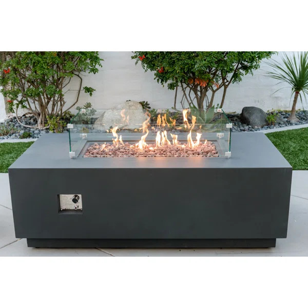 Sedona 66" Concrete Outdoor Fire Pit Table Bundle with Hideaway Propane Tank Holder With Glass Wi... | Wayfair North America