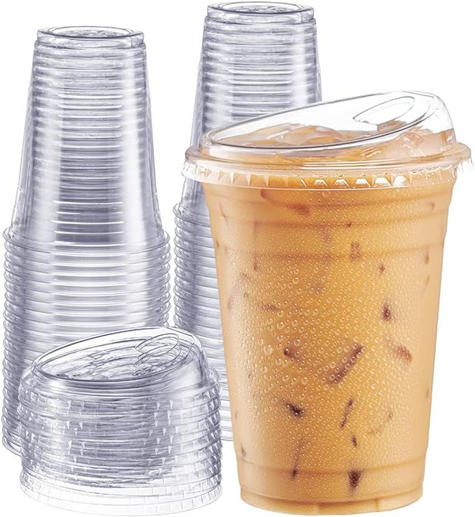 Comfy Package [16 oz. - 100 Sets Crystal Clear Plastic Cups With Strawless Sip-Lids | Amazon (US)