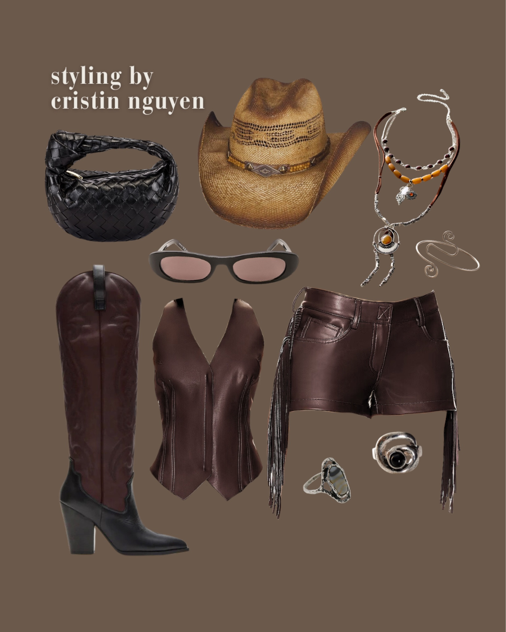 Sexy western look! Who doesn’t love an all leather outfit?! 

Chocolate leather vest with matching chocolate leather fringe shorts. Paired with chocolate and black knee high cowboy boots, western rusty jewelry, black mini purse, sunnies, and straw cowboy hat.

#LTKSeasonal #LTKTravel #LTKStyleTip