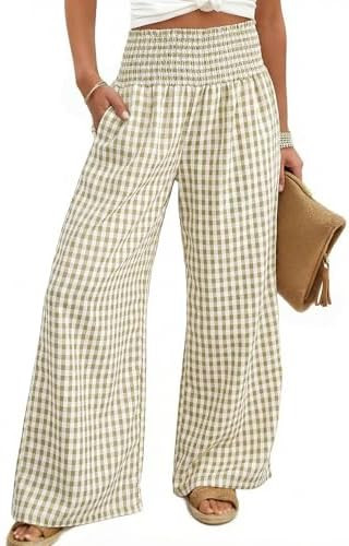 Dokotoo Womens Striped Gingham Pants 2026 Casual Pants Cute Comfy Bottoms with Pockets Plaid Outf... | Amazon (US)