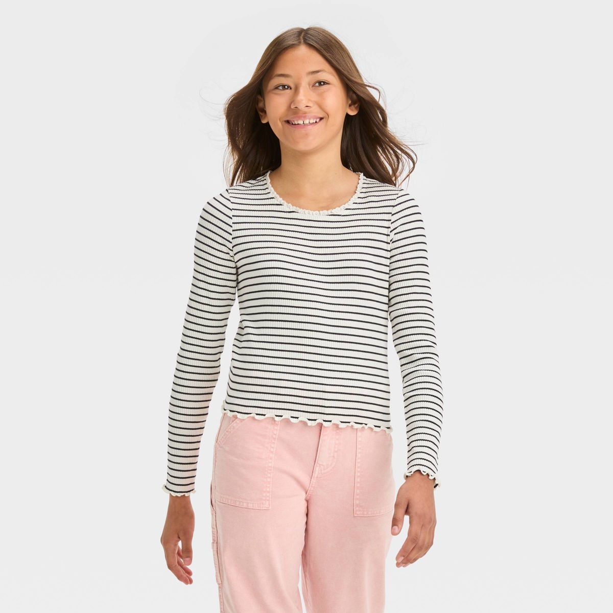 Girls' Long Sleeve Lace Trim T-Shirt - art class™ | Target