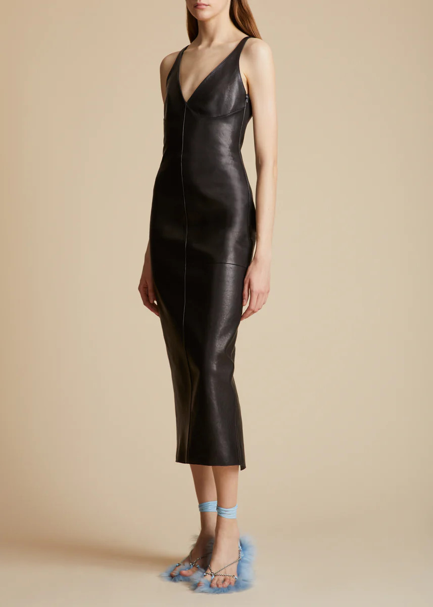 The Ditka Dress in Black Leather | Khaite