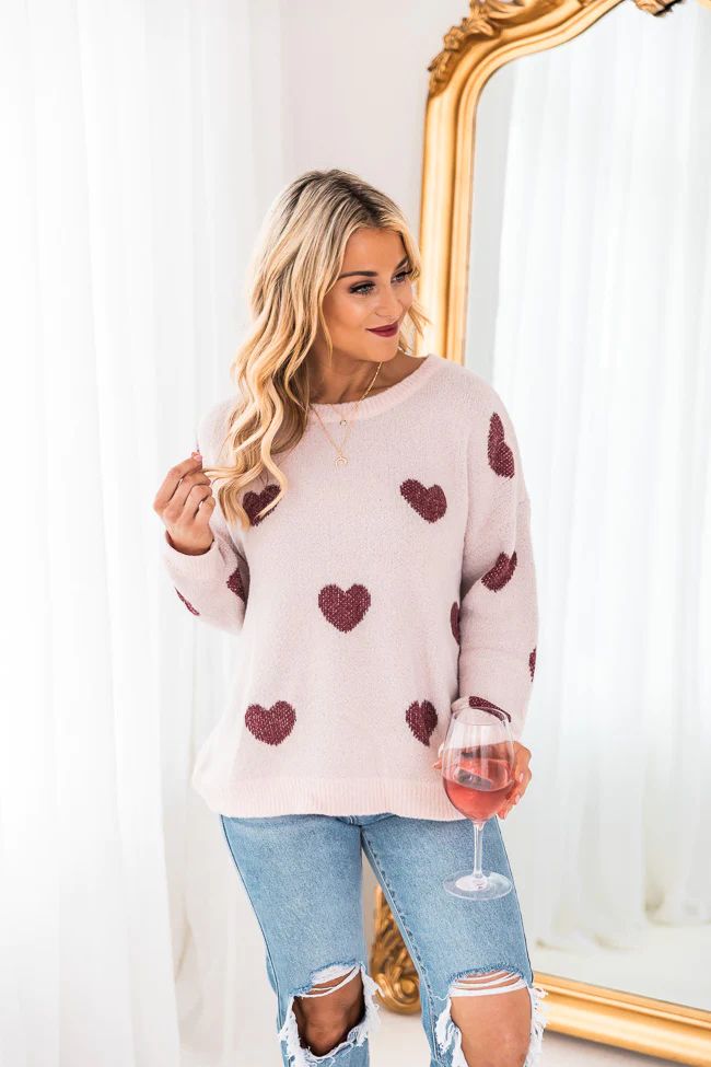 Serendipity Love Fuzzy Heart Pink Sweater | The Pink Lily Boutique