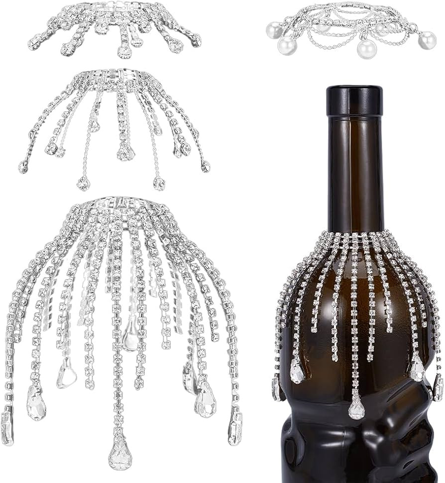 OLYCRAFT 4Pcs Rhinestone Wine Bottle Tassel 4.7 Inch Silver Rhinestone Jewel Tassel Brass Wine Bo... | Amazon (US)