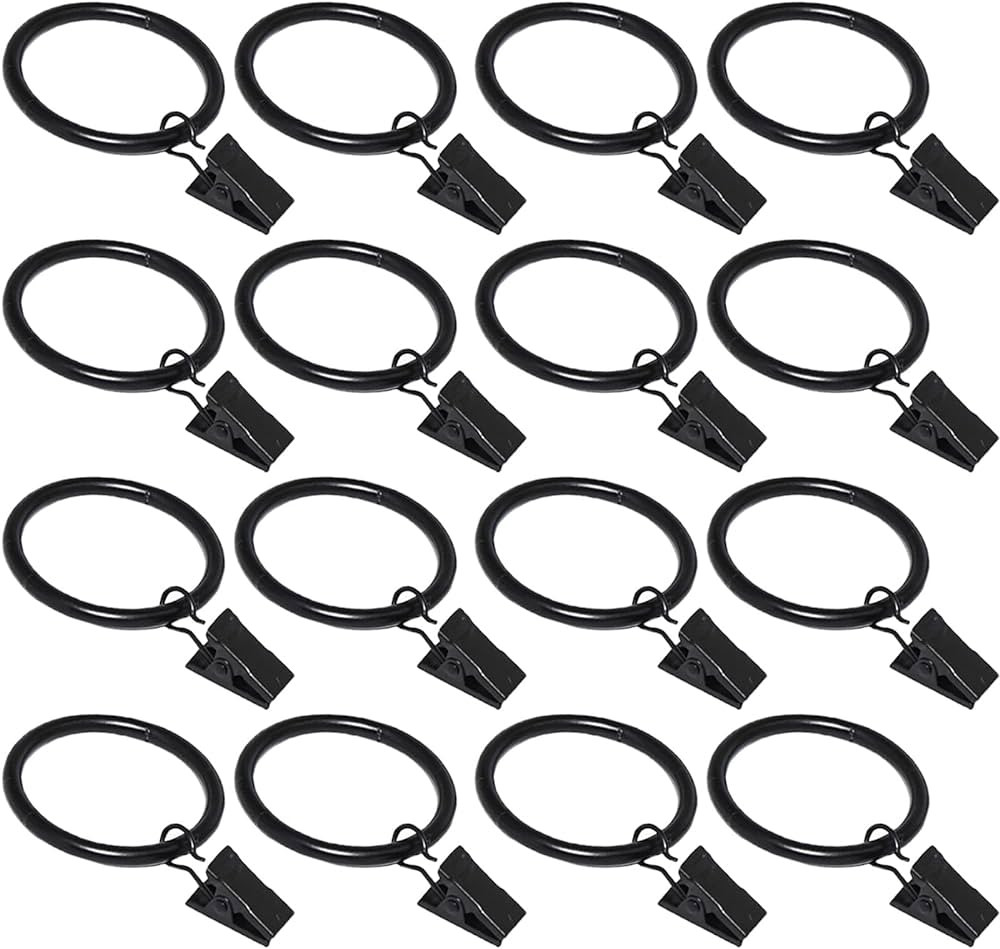 16 Pack Curtain Rings with Clips, Window Clip Rings Black Curtain Hooks Hangers Clip Rings for Ha... | Amazon (US)