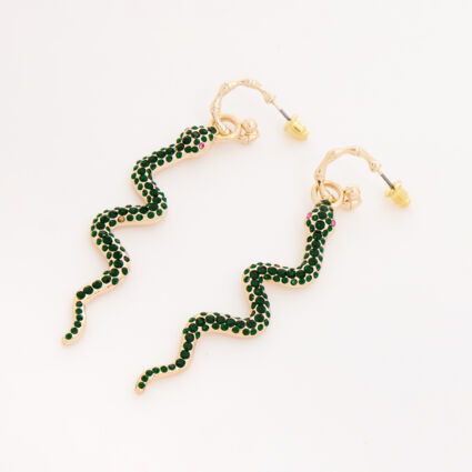 Gold Tone & Green Stone Snake Drop Earrings | TK Maxx