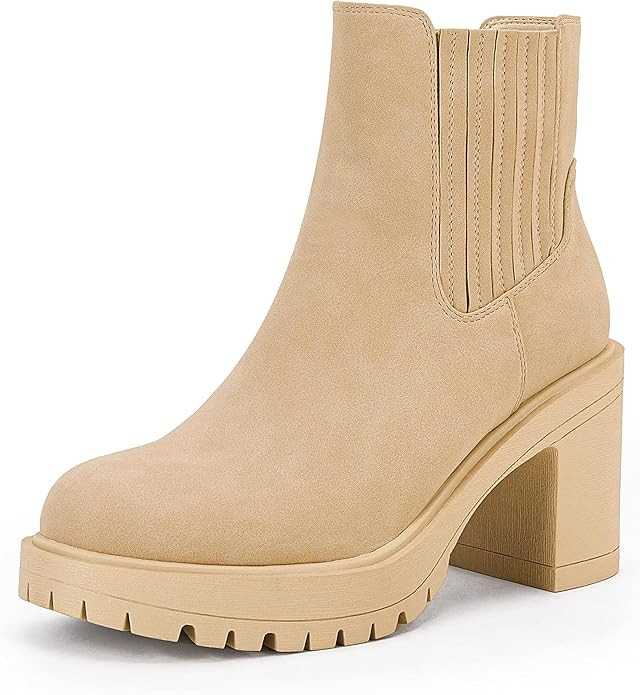 Womems Platform Lug Sole Ankle Boots Chunky Block Heel Seam Booties Combat Cozy Round Toe Chelsea... | Amazon (US)