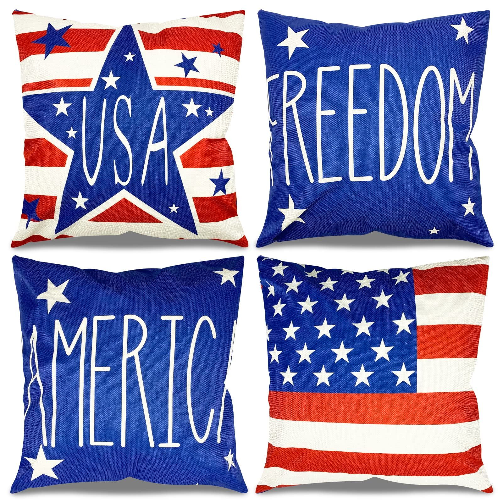Tenozek Memorial Day Decoration, 4th of July Decorations Pillow Covers 18x18 Set of 4 Independenc... | Walmart (US)
