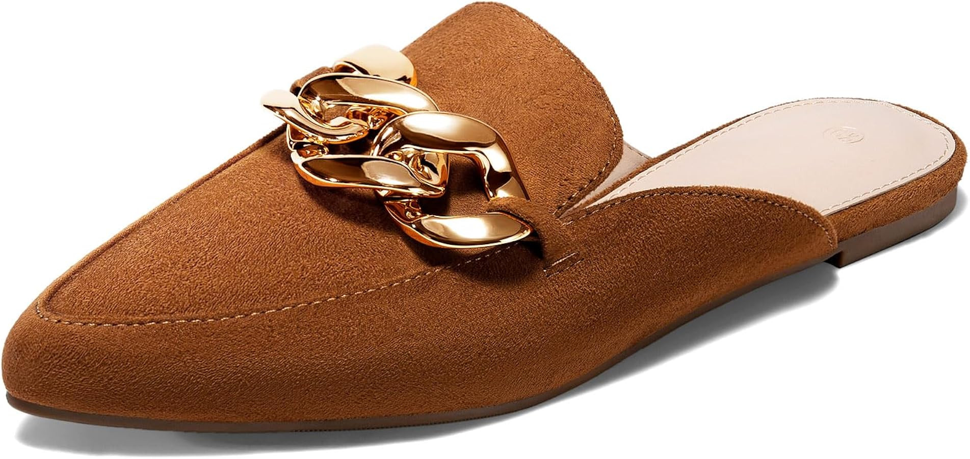 Juliet Holy Womens Mules Flats Pointed Toe Backless Loafers Slip on Metal Chain Slides | Amazon (US)