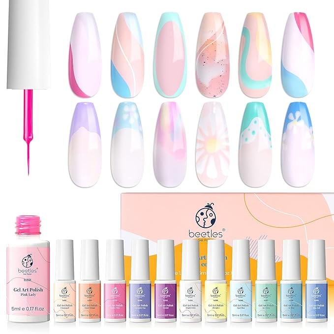 Amazon.com : Beetles Gel Polish Nail Art Gel Liner Set-12 Colors Unicorn Dreamy Pastel Gel Art Pa... | Amazon (US)