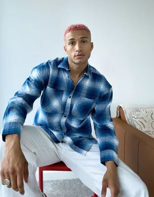 Good For Nothing oversized 90s flannel shirt in blue | ASOS (Global)