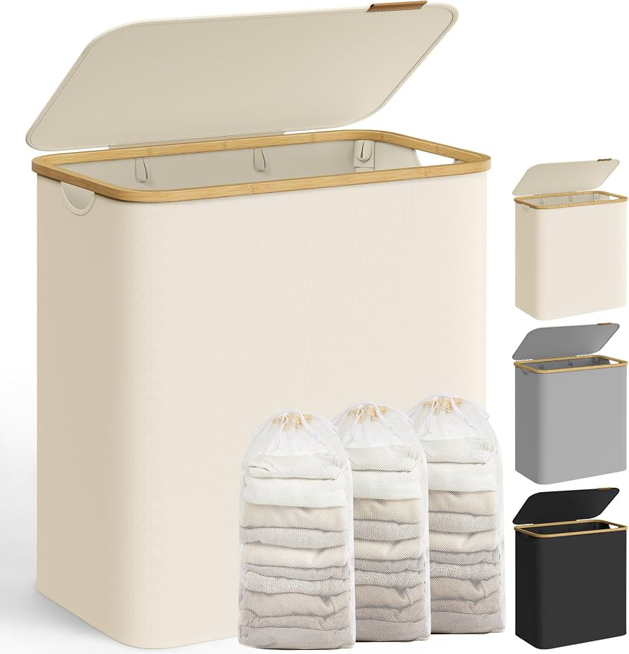 SONGMICS Laundry Basket with Lid, Laundry Hamper with 3 Compartments, 150 L, Removable Laundry Ba... | Amazon (DE)