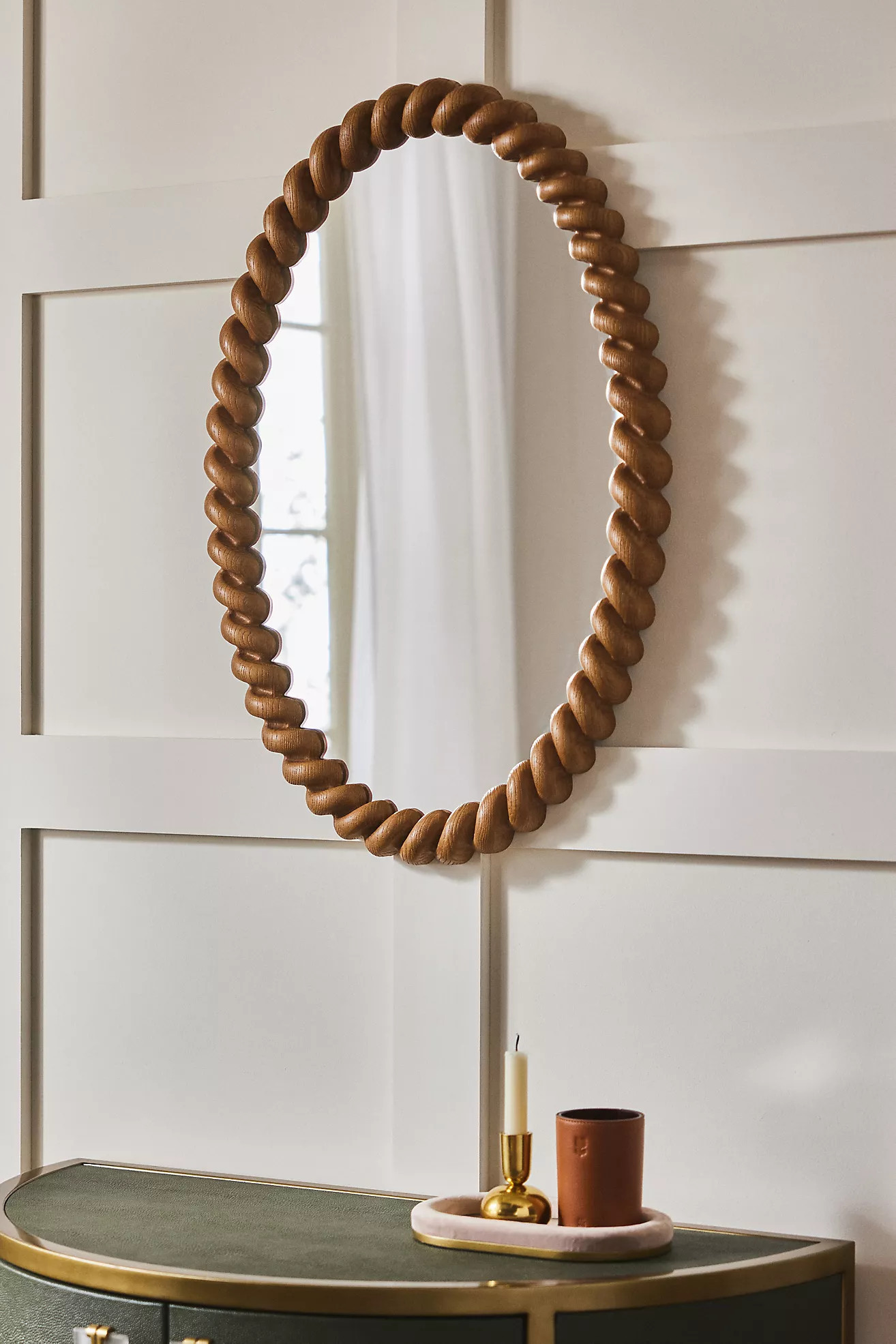 San Marco Braided Wood Finish Oval Wall Mirror | Anthropologie (US)