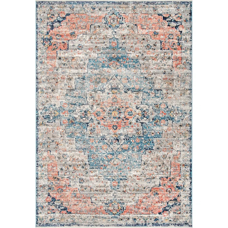 Deja Traditional Power Loom Performance Coral/ Navy Rug | Wayfair North America
