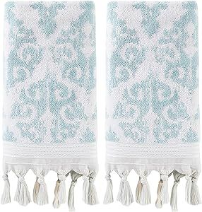 SKL Home Mirage Fringe 100% Turkish Cotton Hand Towel Set, Aqua | Amazon (US)