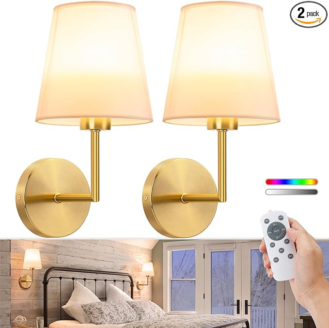 VOLISUN Battery Operated Wall Sconce Set of Two,Gold Wireless Sconces Set of 2 Rechargeable,Batte... | Amazon (US)