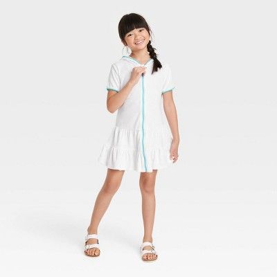 Girls' Hooded Terry Zip Swimsuit Cover Up Dress - Cat & Jack™ White | Target
