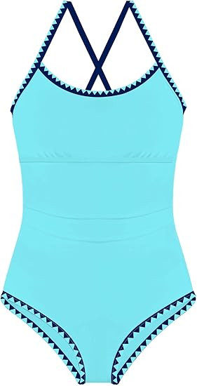 Girls One Piece Swimsuits Halterneck Color Block Contrast Trim Bathing Suit Back Cross Lace Up Sw... | Amazon (US)