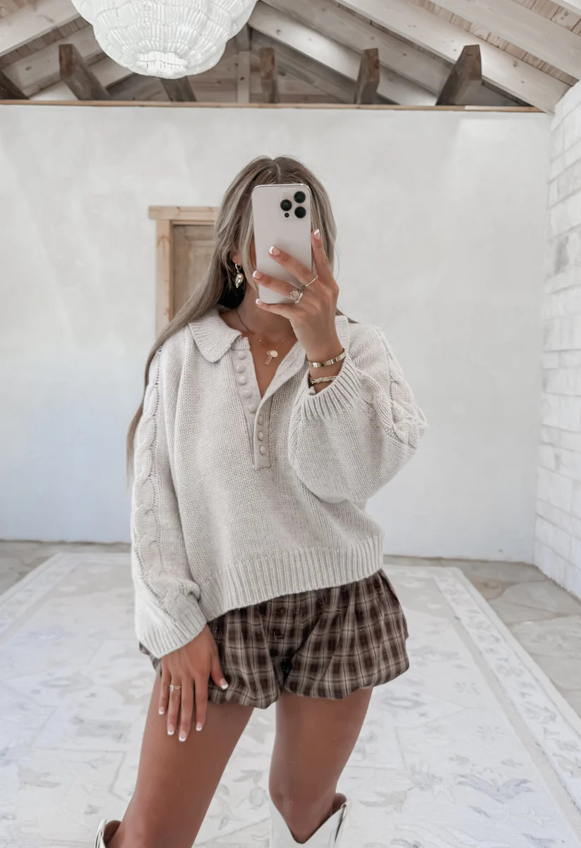 Tessie Collared Button Oatmeal Sweater | CK Squared Boutique