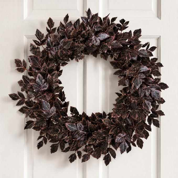 24 Inch Fall Wreath for Front Door, Fall Decor Plum Burgundy Leaves Wreath | Amazon (US)