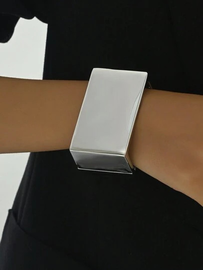 1pc Fashionable Zinc Alloy Wide Square Circle Geometric Bracelet, Street Style, High-End Feel, Ex... | SHEIN