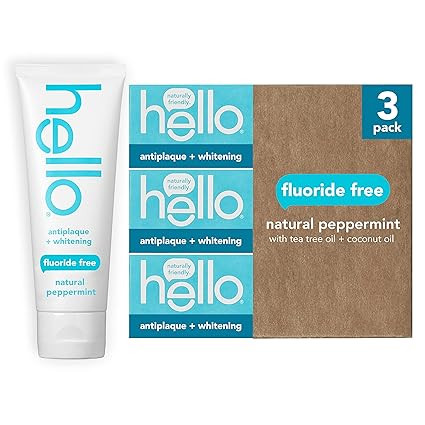 Hello Antiplaque Toothpaste, Fluoride Free for Teeth Whitening with Natural Peppermint Flavor and... | Amazon (US)
